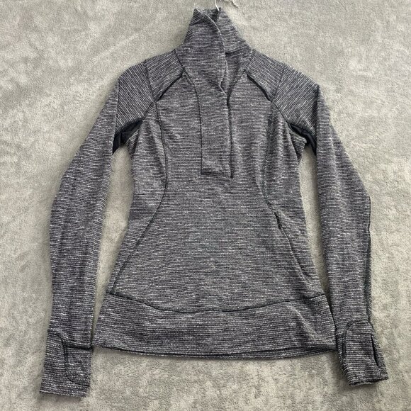 Lululemon Tops - Lululemon Think Fast Pullover Women 4 Gray Herringbone 1/4 Sweatshirt Athleisure